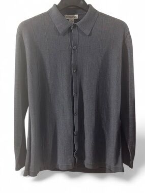 Vintage Men’s Button-Up Silk-Blend Long Sleeve Knit Polo Shirt Size Medium